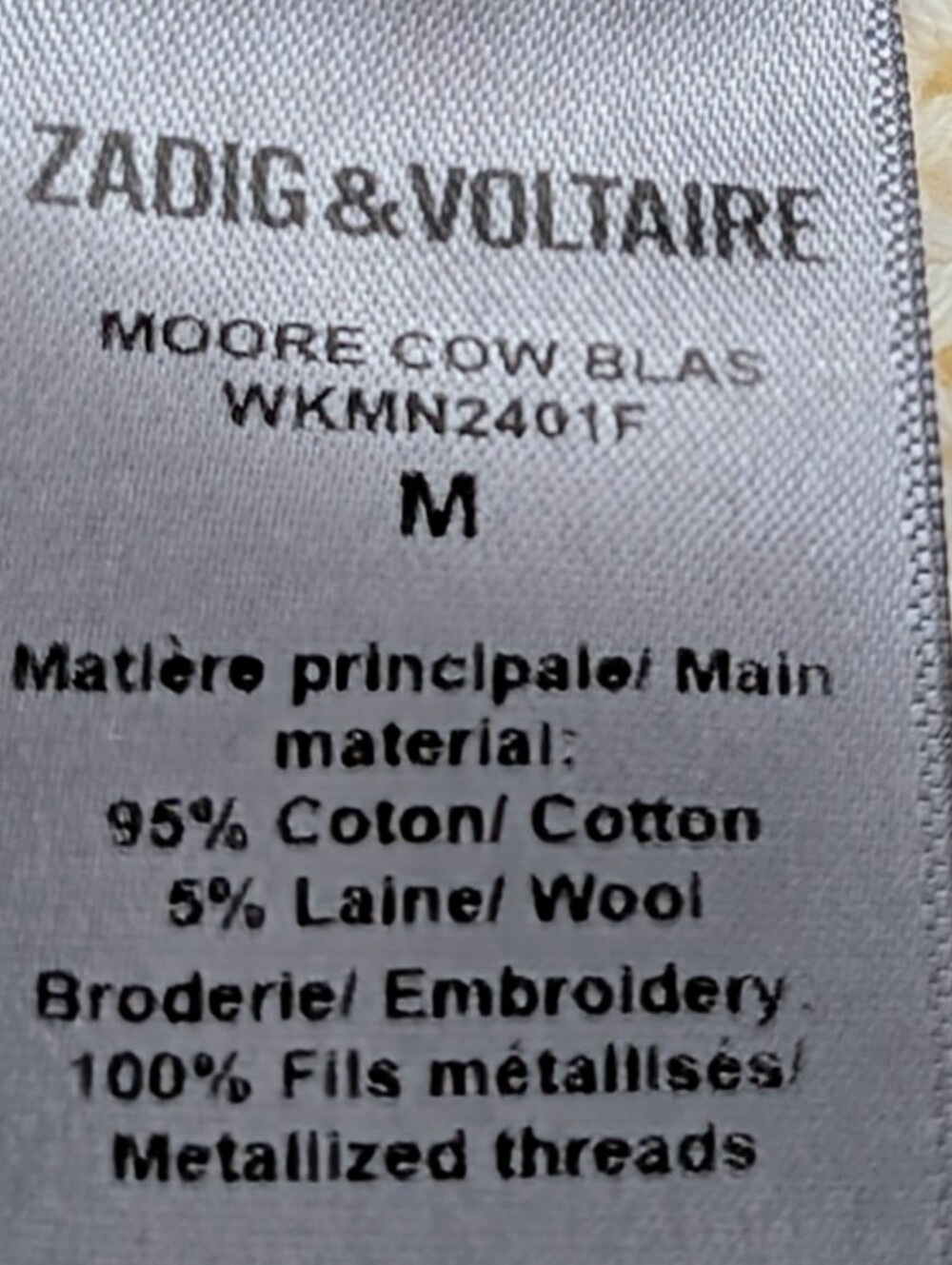 ZADIG & VOLTAIRE •  MOORE CREAM LOGO BACK ZIP UP HOODIE CARDIGAN SIZE MEDIUM - Picture 10 of 10